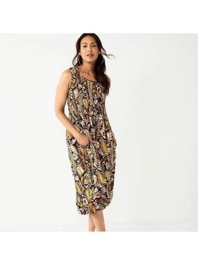 Croft and barrow black/brown leaf dress size small